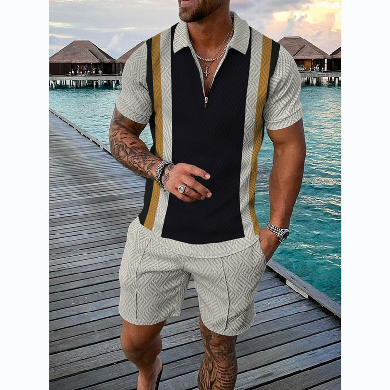 Men's Casual Short Sleeve Polo and Shorts Two Piece Set - LOASP